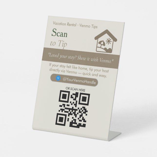 Panneau QR Code « Scan to Tip » Gras Neutre | Pour (Recto)