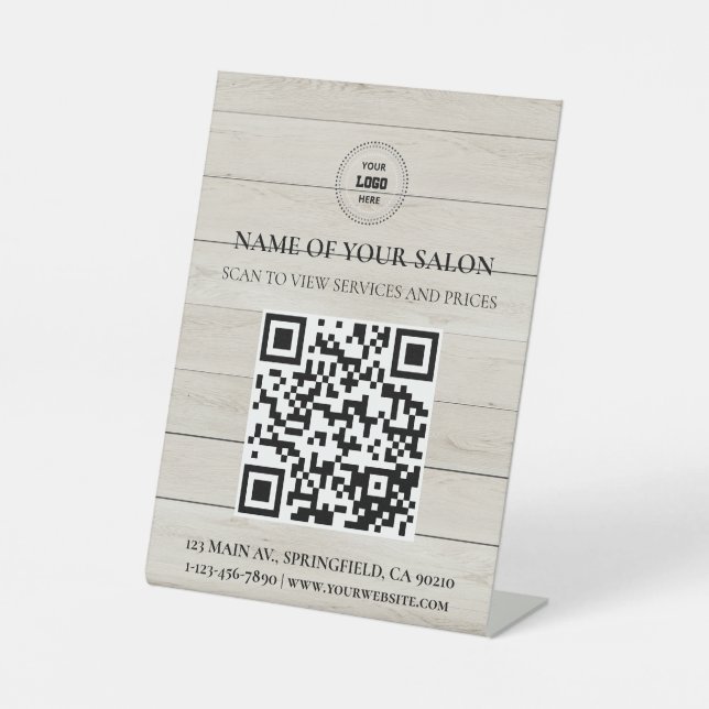 Panneau Rustique Code QR Service Salon Service (Recto)