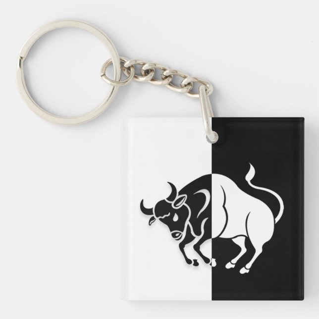 Panneau Taurus Zodiac, Porte - clé noir et blanc (Devant)