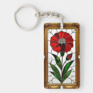 Panneau vibrant de verre coloré d'une fleur rouge