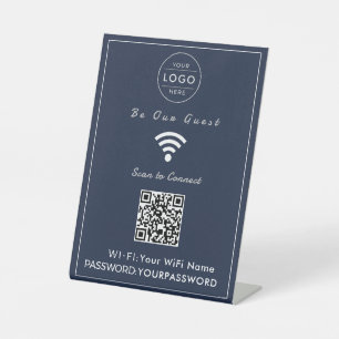 Panneau WiFi Code QR Bleu Marine Classique