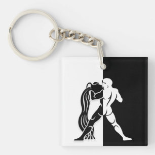Panneau Zodiac Aquarius, Porte - clé noir et blanc