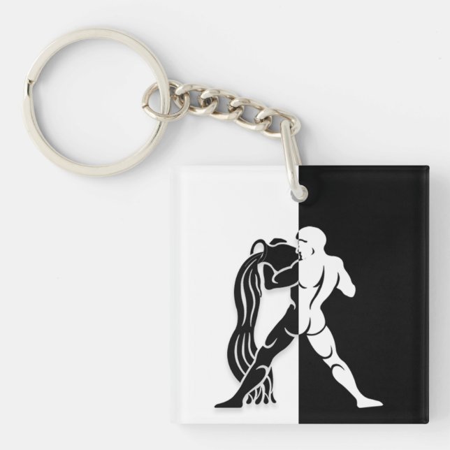 Panneau Zodiac Aquarius, Porte - clé noir et blanc (Devant)
