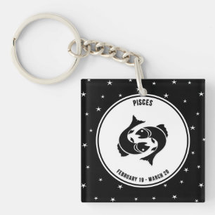 Panneau Zodiac Pisces, Porte - clé noir et blanc
