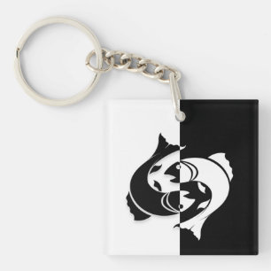 Panneau Zodiac Pisces, Porte - clé noir et blanc