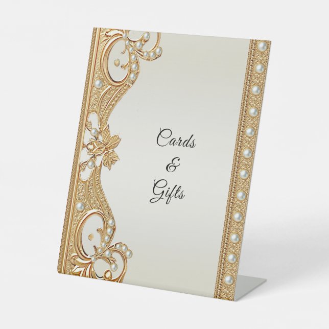Panneaux de Tabletop Gold Ornate White Pearls (Recto)