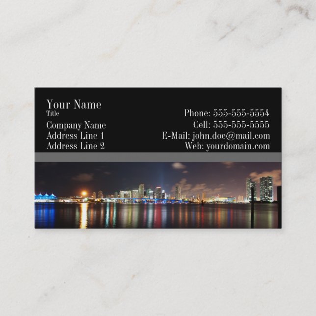 Panorama de nuit de Miami - carte de visite (Devant)
