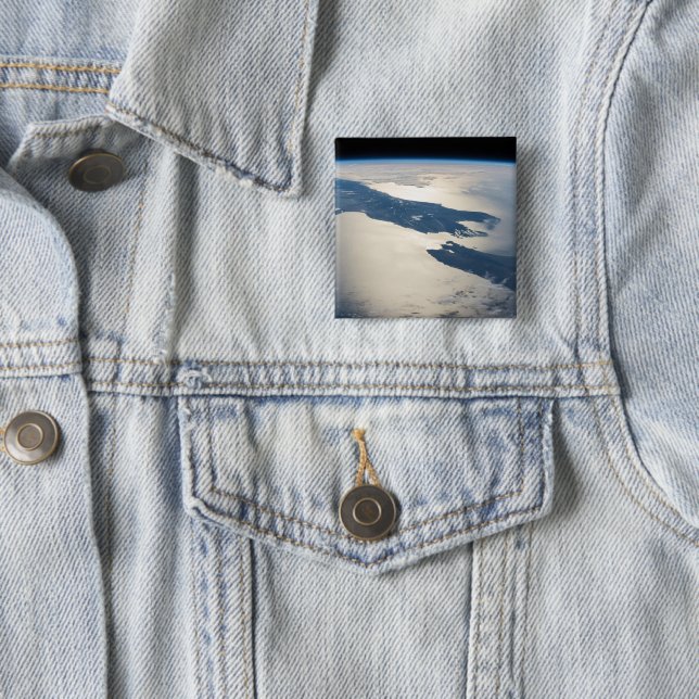 Panorama From Space Highlighting Cook Strait 2 Inch Square Button (In Situ)