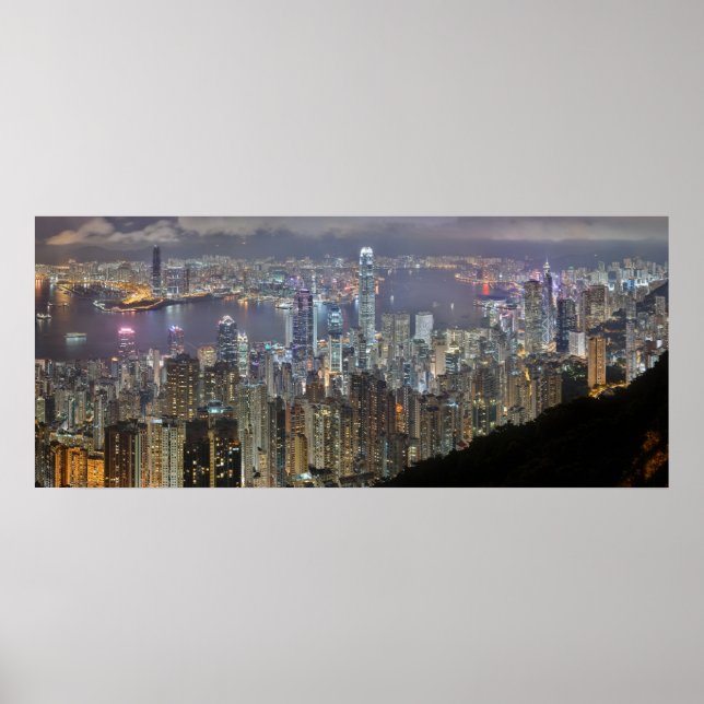 Panorama Hong Kong China Night Skyline Poster (Front)