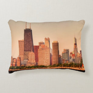 Panorama of Chicago skyline at sunrise Accent Pillow