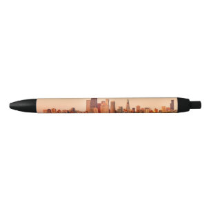 Panorama of Chicago skyline at sunrise Black Ink Pen