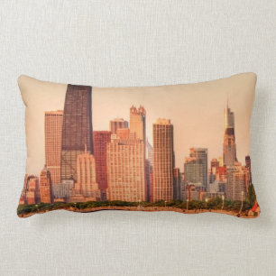 Panorama of Chicago skyline at sunrise Lumbar Pillow