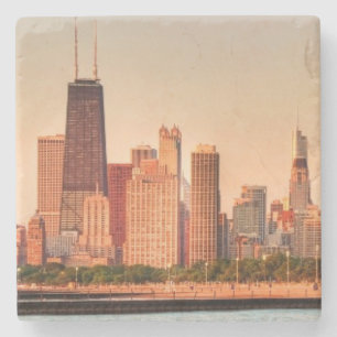 Panorama of Chicago skyline at sunrise Stone Coaster
