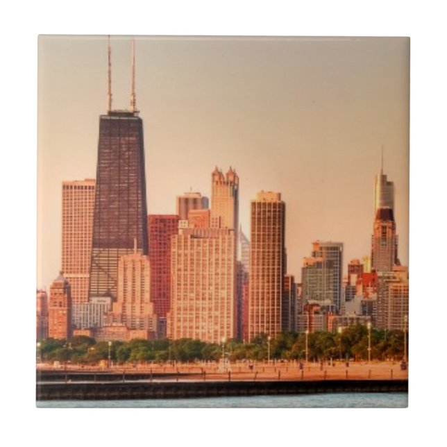 Panorama of Chicago skyline at sunrise Tile (Front)