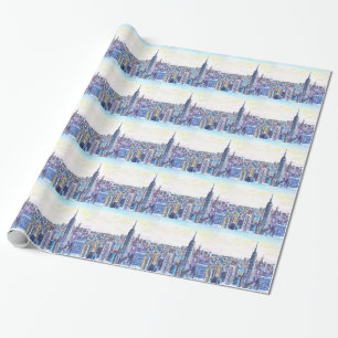 Panorama Of Manhattan Skyline in watercolor Wrapping Paper