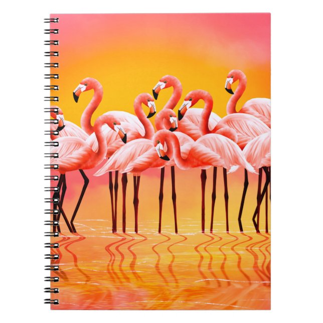 Panorama of pink flamingos on a bright pink backgr notebook (Front)