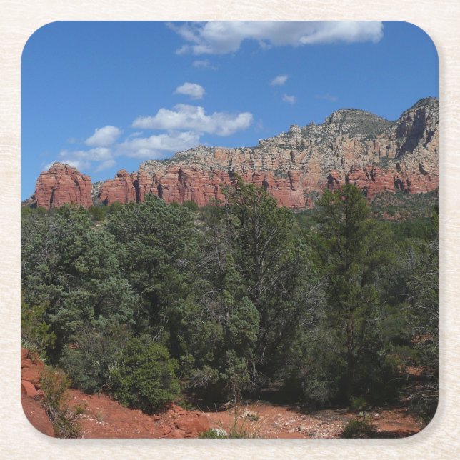 Panorama of Red Rocks in Sedona Arizona Square Paper Coaster (Front)