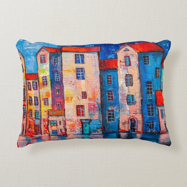 Panorama of street with colourful homes. Impressio Accent Pillow (Front)