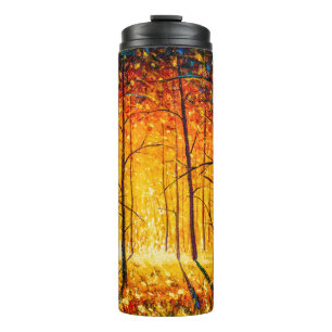 Panorama orange autumn sunny warm park alley fores thermal tumbler