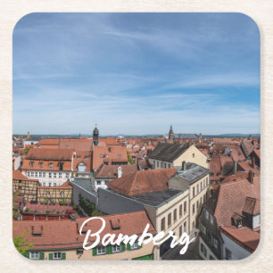 Panorama view of old town from above in Bamberg Square Paper Coaster
