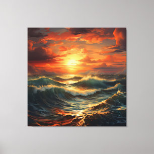 Panoramic Beach Sunset Golden Nature Glow Canvas Print
