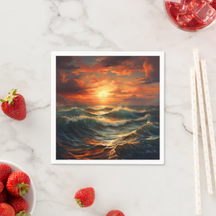Panoramic Beach Sunset Golden Nature Glow Napkin