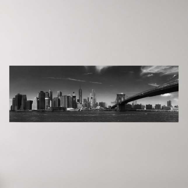 Panoramic Black White Brooklyn Bridge New York Poster (Front)