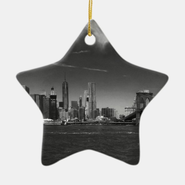 Panoramic Black White Brooklyn Ceramic Ornament (Front)