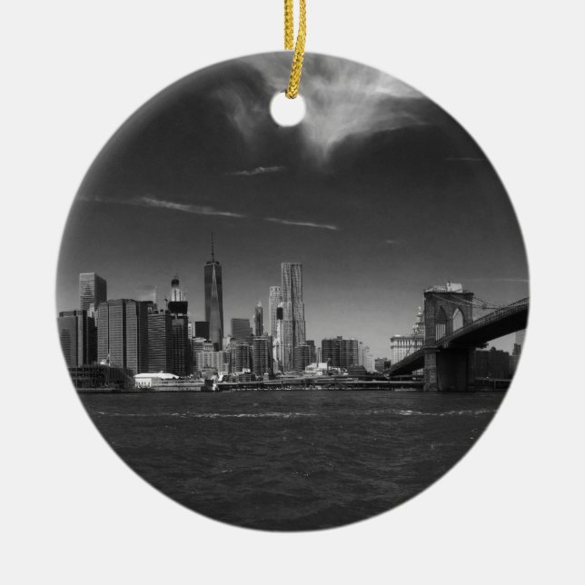 Panoramic Black White Brooklyn Ceramic Ornament (Front)