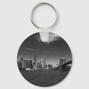 Panoramic Black White Brooklyn Keychain