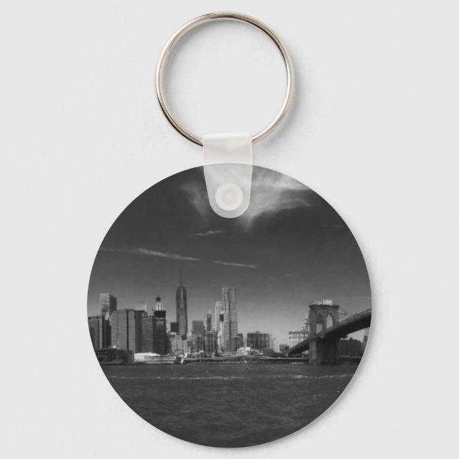 Panoramic Black White Brooklyn Keychain (Front)