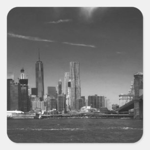 Panoramic Black White Brooklyn Square Sticker