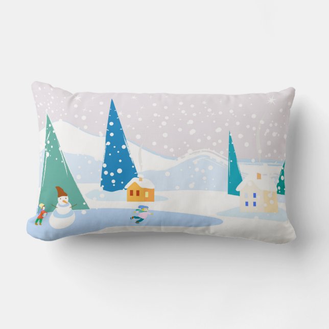 Panoramic illustration, vector, wonderful winter v lumbar pillow (Front)
