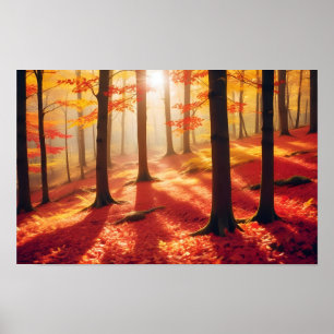 Panoramic Landscape Autumn Forest Nature Tranquil Poster