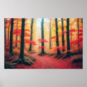 Panoramic Landscape Autumn Forest Nature Tranquil  Poster