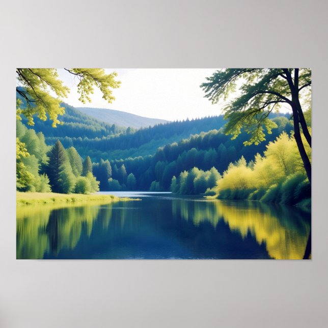 Panoramic Landscape Forest Lake Nature Tranquil  Poster (Front)