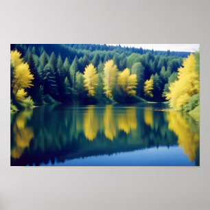 Panoramic Landscape Forest Lake Nature Tranquil  Poster