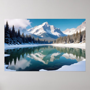 Panoramic Landscape Mountains Lake Nature Tranquil Poster