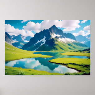 Panoramic Landscape Mountains Lake Nature Tranquil Poster