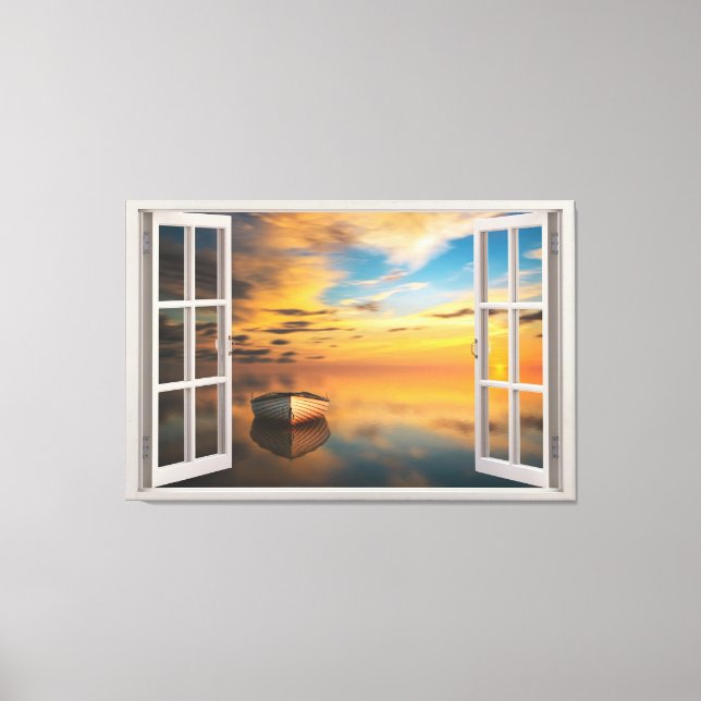 Panoramic Landscape Through The Window Illusion Canvas Print (Front)