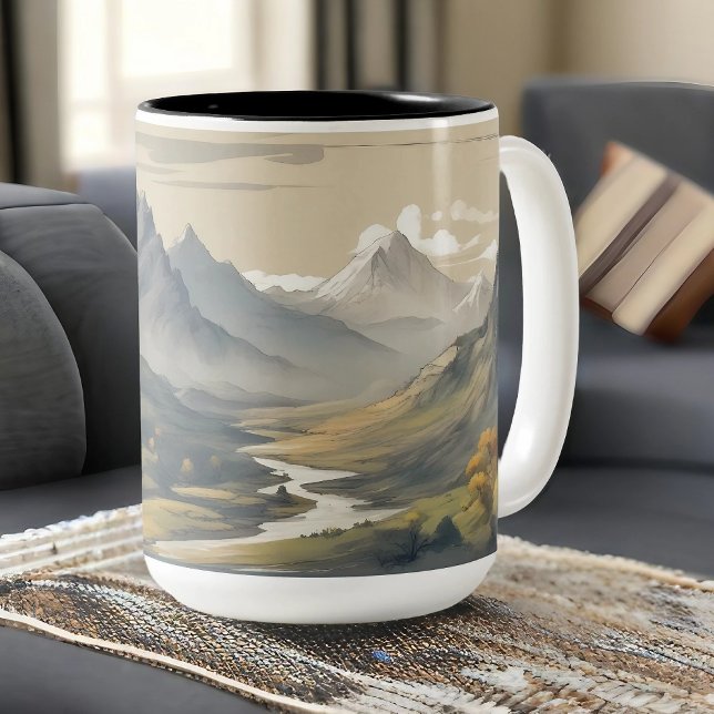 Panoramic mountain scenery Two-Tone coffee mug (Creator Uploaded)