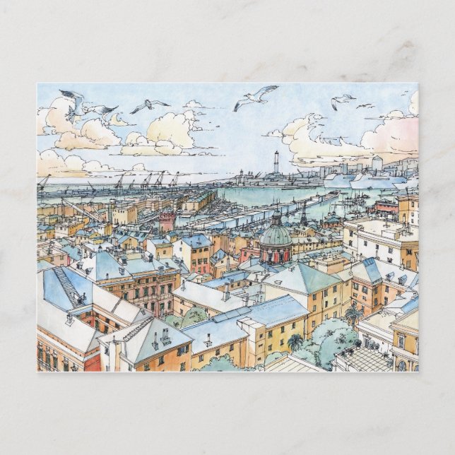 Panoramic of Genoa  Postcard (Front)