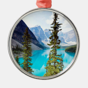 Panoramic of Moraine Lake   Valley of Ten Peaks Metal Ornament