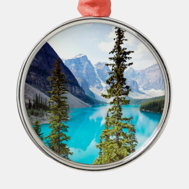 Panoramic of Moraine Lake | Valley of Ten Peaks Metal Ornament (Front)