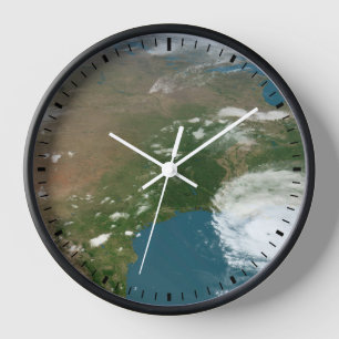 Panoramic Planet Earth And The Us. Clock