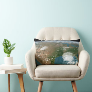 Panoramic Planet Earth And The Us. Lumbar Pillow