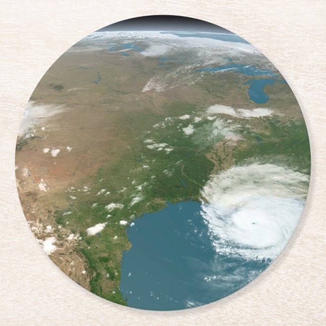 Panoramic Planet Earth And The Us. Round Paper Coaster (Front)