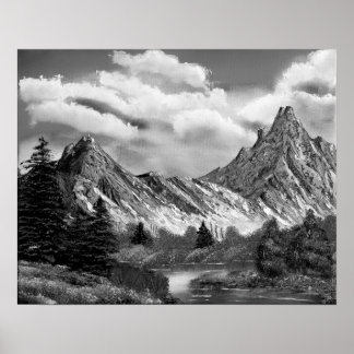 Panoramic Rocky Mountain In Black & White Poster