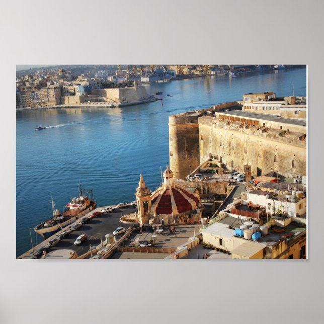 Panoramic skyline view of of Valletta, Malta Poster (Front)