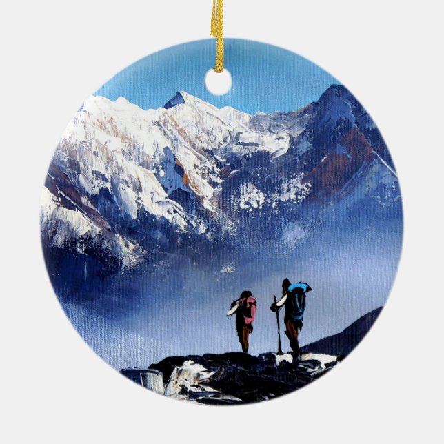 Panoramic View Of Ama Dablam Peak Everest Mountain Ceramic Ornament (Back)
